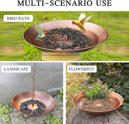 DUSVALLY Rain Chain Anchoring Basin 10.8 inch Water Feature Basin, Garden and Terrace Decoration Rain Chain Basin for Rainwater Collection Roof Drainage Ditch Downspouts, Gold