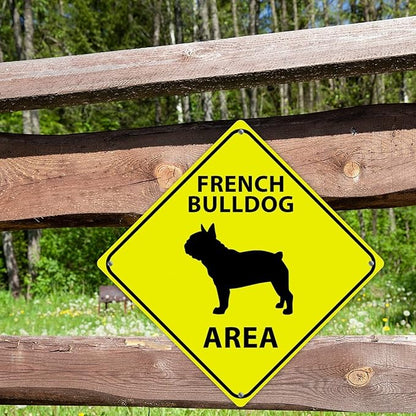 French BullDog Area Xing Caution Crossing Sign French BullDog Dog Aluminum Metal Sign Warning Sign Novelty Road Fence Yard Wall Decor For Indoor Outdoor 10x10in