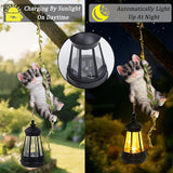 Set of 2 Solar Hanging Statue, Outdoor Resin Black White Cat & Golden Retriever Dog Figurine with LED Lights, Animal Ornament for Garden, Fence, Porch, Patio, Yard Decor