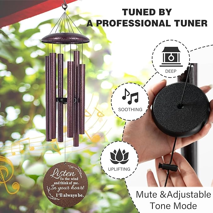 Sympathy Wind Chimes for Loss of Loved One, 40 Inch Memorial Wind Chimes for Loss of Loved Father/Mother/Lover, Commemorative Sympathy Bereavement Gifts for Condolences/Funeral (Black)