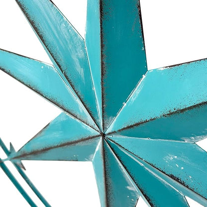 Zeckos 39 Inch Aqua Metal Compass Rose Wall Decor, Large Distressed Nautical Wind Rose Wall Sculpture with Keyhole Hanger for Coastal Entryway, Living Room, Bedroom or Covered Patio