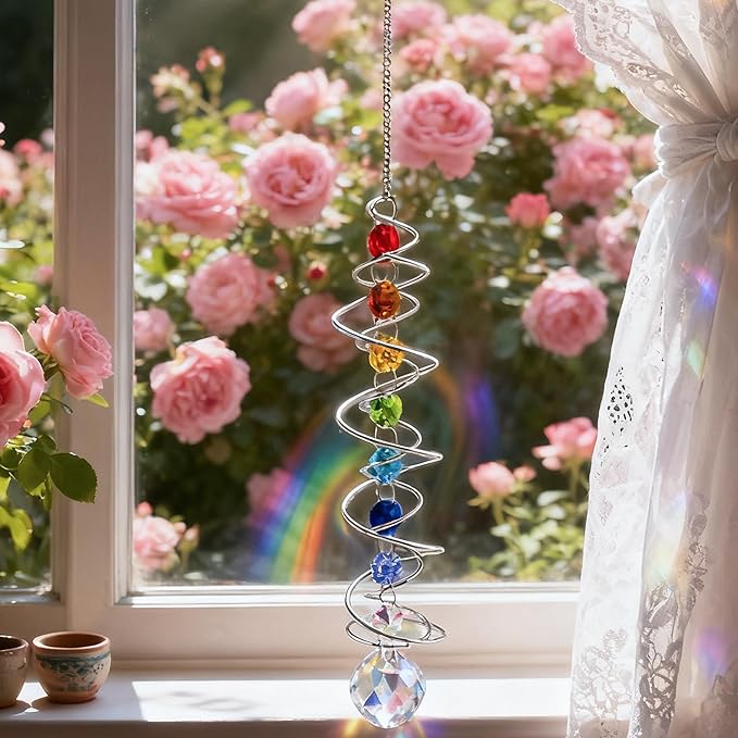 Garden Decor Crystal Suncatcher Wind Spinners Outdoor with Gazing Ball Sun Catchers Indoor Window Hanging Decor Yard Outdoor Home Ornaments Birthday for Women Men Rainbow Maker
