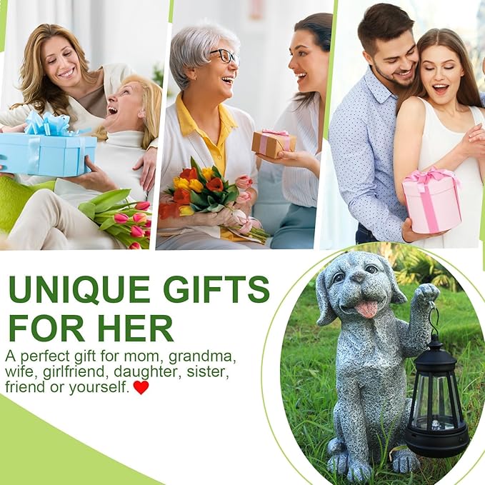 Dog Statue Garden with Solar Lantern - Ideal Gifts for Outdoor Patio, Figurine for Dogs – Gift for Mom, Grandma, Dog Lovers,Birthdays Housewarming Present