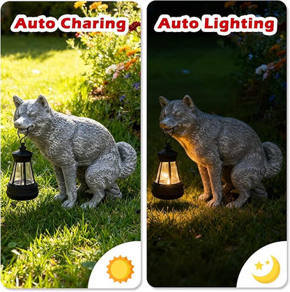 Discreet Wolf Garden Statue - The Loyal Guardian's Surprise Solar Lantern - Unique Dog Resin Figurine for Lawn Patio Yard - Funny Gag Gift for Gardeners - Birthday Gifts for Grandma Mom Women