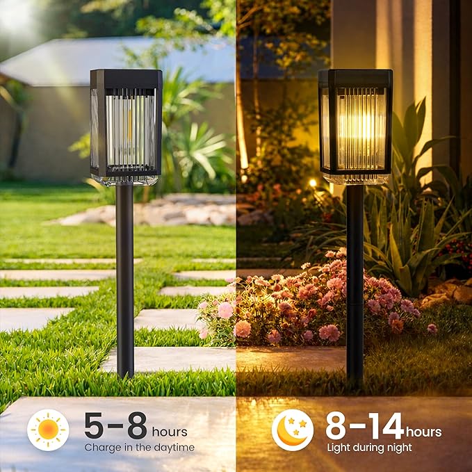 Solar Pathway Lights, 8 Pack Solar Powered Garden Lights Waterproof IP65, Auto On/Off Outdoor Light for Lawn Patio Walkway Driveway Decor Landscape Lighting (Warm White)