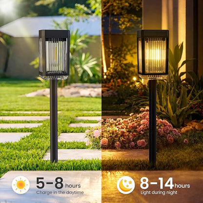 Solar Pathway Lights, 4 Pack Solar Powered Garden Lights Waterproof IP65, Auto On/Off Outdoor Light for Lawn Patio Walkway Driveway Decor Landscape Lighting (Warm White)