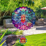 Rngmsi Mandala Wind Spinners Outdoor Garden Decor for Outside, 3D Metal Wind Spinner Hanging Decor Kinetic Art for Yard, 12 Inches Stainless Steel Hanging Mandala Gifts for Women