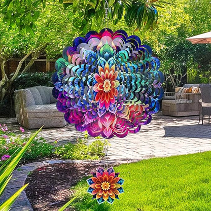 Rngmsi Mandala Wind Spinners Outdoor Garden Decor for Outside, 3D Metal Wind Spinner Hanging Decor Kinetic Art for Yard, 12 Inches Stainless Steel Hanging Mandala Gifts for Women