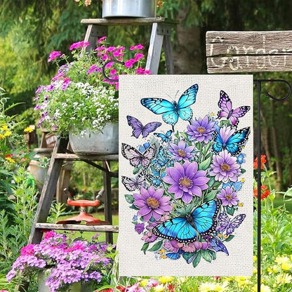 Spring Summer Garden Flag 12x18 Inch Vertical Double Sided, Butterfly Floral Flower Yard Flags for Outside Decor, Holiday Outdoor Seasonal Decorations for Home