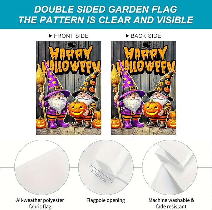 BlissYard Halloween Horror Garden Flag 12x18 Inch Pumpkin Gnome Happy Halloween Flag Lantern Flames Outdoor Yard Decor House Banner Porch Lawn Patio Home Decoration