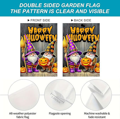 BlissYard Halloween Horror Garden Flag 12x18 Inch Pumpkin Gnome Happy Halloween Flag Lantern Flames Outdoor Yard Decor House Banner Porch Lawn Patio Home Decoration