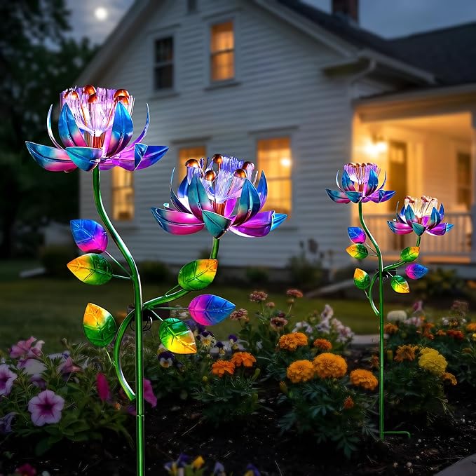 Solar Wind Spinners Blue Twin Flowers for Yard and Garden, Solar Windmill Garden Whirligig Kinetic Spinners Decor for Lawn, Patio, Yard, Metal Wind Outdoor Sculpture