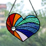 Heart Suncatchers Stained Glass Window Hanging,Glass Heart Suncatcher for Window Indoor Home Bedroom Decor,Memorial Gifts for Christmas Anniversary Birthday Mother's Day
