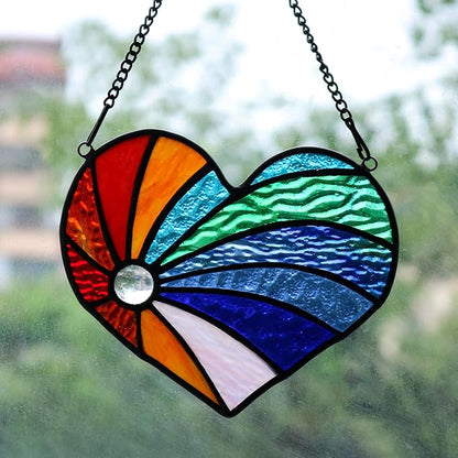 Heart Suncatchers Stained Glass Window Hanging,Glass Heart Suncatcher for Window Indoor Home Bedroom Decor,Memorial Gifts for Christmas Anniversary Birthday Mother's Day
