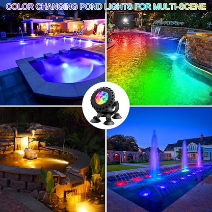 T-SUN Colored Pond Lights with Timer,LED Underwater Pond Light Submersible Fountain Lights for Fish Tank Landscape Spotlight-Smart APP & Remote Control,IP68 Waterproof,Aquarium,Yard (1 Heads)