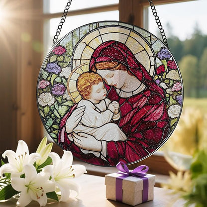 8 Inches Virgin Mary Stained Glass Suncatcher, Stained Glass Window Hanging, Christian Window Decor, Religious Christmas Ornament, Christian Gift, Religious Gift, Gifts for Christmas
