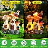 HyDren 100 Pcs Fairy House Garden Kit Accessories Miniatures Fairy Figures Gnomes Mushroom House Solar Light Resin Dwarfs Statue Micro Landscape Ornaments for DIY Yard Outdoor Dollhouse Decoration