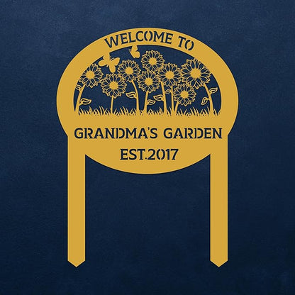 Personalized Metal Garden Sign with Stake, Custom Flowers Garden Decor for Outdoor, Custom Family Name Sign, Patio Decorations, Lawn Art, Farmhouse Decorative, Housewarming Gift