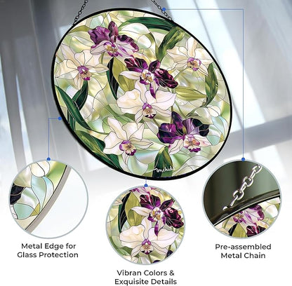 Orchids Suncatcher Stained Glass Window Hangings for Women Mom Red Birds Sun Catchers Colorful Ornament Lovers Gift Gifts for Women Mom Wife