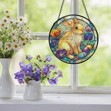 Easter Bunny Suncatcher Stained Glass Window Hanging, Bunny Rabbit Flower Sun Catchers Indoor Window Glass Wall Art Decor, Easter Wall Hanging Decor Decorations, 7.9x7.9 Inch