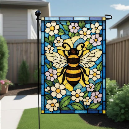 Spring Summer Garden Flag 12x18 Inch Stained Glass Bee Floral Art Nature Pollinator Design Outdoor Yard Porch Lawn Garden for Seasonal Cottage Farmhouse Home Decor
