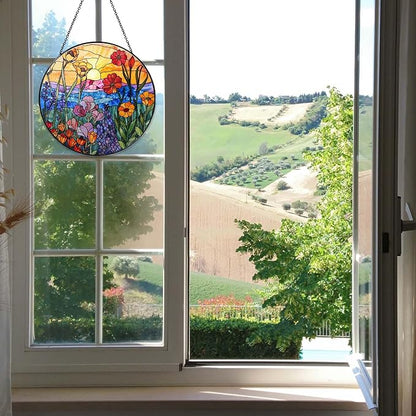 Wildflowers Sun Catcher 6'' Stained Glass Window Hanging Plant Lover Gifts for Women Wildflowers Wall Decor Handmade Sun Catcher Decoration for Garden Home Housewarming Gifts