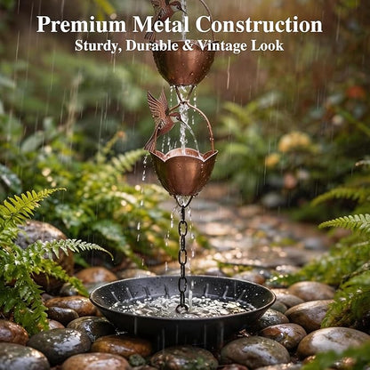 Topadorn Rain Chain Anchoring Basin Metal Bowl Downspout Gutters Decorative Fountain Dish Display for Outdoor Garden, Lawn and Patio Water Feature