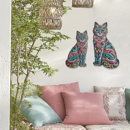 LIFFY Boho Cat Metal Wall Decor - Cute Hanging Meal Wall Art, Farmhouse Decor Meets Mid-Century Bohemian, Modern Decoration, Lovely Cat Gifts, for Women