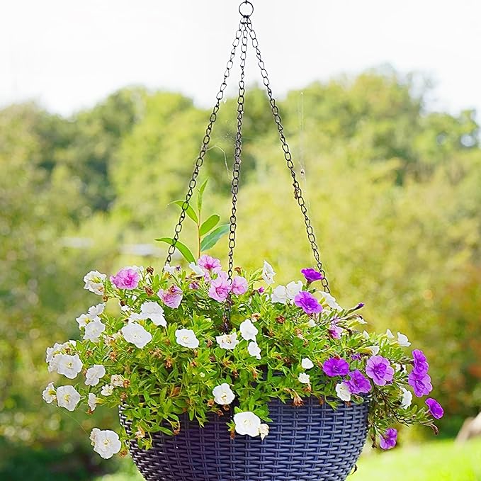 PLULON 15 Pack 10 Inch Hanging Basket Hooks Black Hanging Chains Garden Plant Hanger Chain Clips Outdoor for Flower Baskets, Bird Feeders, Wind Chimes, Lanterns, Ornaments