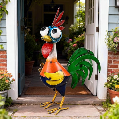 Ratuor Large Metal Rooster Decor Garden Statue Chicken Yard Art Kitchen Outdoor Decoration Gifts for Women Mom