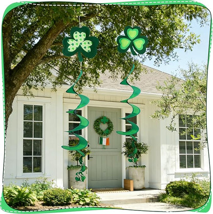 NOVWANG St Patrick's Day Wind Spinner, Green Shamrock Windsock Patrick Day Hanging Decorations Weather-Proof Polyester Irish Ornament for Garden, Patio, Lawn Hanging Decorations