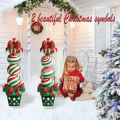 33" Christmas Decorations Outdoor Candy Christmas Decorations, 2ct Large Tall Outdoor Stake Signs 4 Interlocking PP Panels with H-Brackets Fiberglass Rods for Lawn Pathway Xmas Party