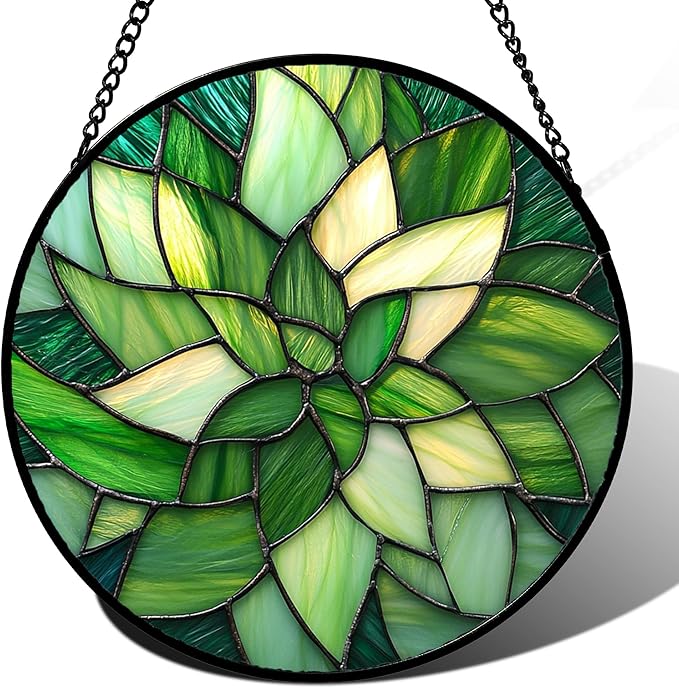 Stained Glass Window Hanging - Ireland Green Suncatcher for Doors Garden Patio Sun Catchers Decor Mother's St. Patrick's Day Birthday for Women Men Mom Nana Friend 11.8 in