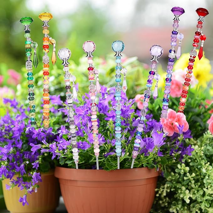 UFU 238Pcs DIY Fairy Wand Beaded Garden Stakes Kit, Decorative Garden Stakes with Colorful Crystal Pendants, Outdoor Fairy Garden Accessories, Beadable Items for Decor, Gifts & Craft (12 in)