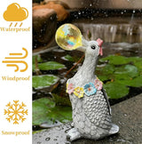 Solar Garden Duck Statue with LED Lights, Waterproof Outdoor Decor for Patio Lawn Yard, Cute Resin Duck Ornament with Unique Bubble Design, Ideal Gift for Women Mom-Gary