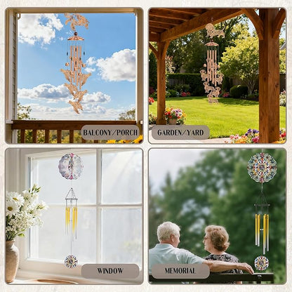 Kaleidoscope Wind Chimes for Outside - Metal Windchimes Deocr with Spinner Indoor Outdoor Hanging Garden Patio Yard Backyard Decoration Christmas New Year Birthday Gift for Women Mom Friend