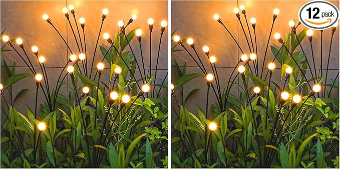 TONULAX Solar Garden Lights - Upgraded Solar Swaying Light, Sway by Wind, Outdoor Lights, Yard Patio Pathway Decoration, High Flexibility Iron Wire & Heavy Bulb Base, Warm White(12 Pack)
