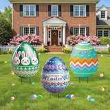 DoubleFill 3 Pcs Easter Decorations Outdoor 3D Metal Easter Eggs Yard Signs Decorative Garden Stakes Eggs Bunny Lawn Decorations Yard Decor for Spring Ornament Lawn Pathway Garden(Classic Style)