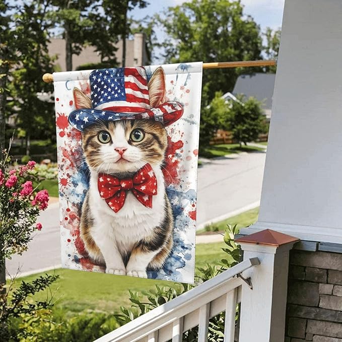 American Flag Garden Flags 12×18 Inch Cat Double Sided Decorative Yard Banner for Outdoor Outside Decor