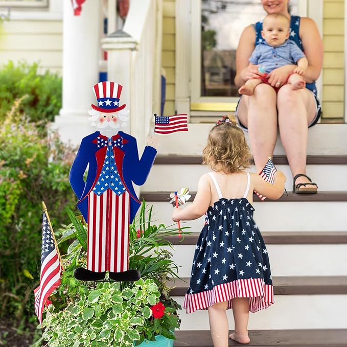 Veterans Day Yard Signs Uncle Sam Garden Stakes, 35"H Metal Patriotic 4th of July Yard Decorations Outdoor, Independence Day Lawn Decorations, Memorial Day Yard Stakes for USA Patio Porch Decor