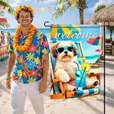 BlissYard Welcome Summer Shih Tzu Garden Flag 12x18 Double Sided Vertical Outdoor Decor Beach Chair Dog Yard Lawn Patio Tropical Poolside Banner