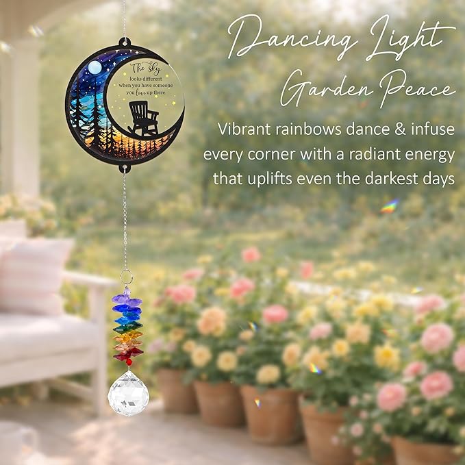 Memorial Suncatcher - Moon Chair Ornament - Sympathy Gift for Loss of Loved One - Bereavement Gifts - Condolence Gift - Memorial Rainbow Maker - Remembrance Ornament - Funeral Keepsake