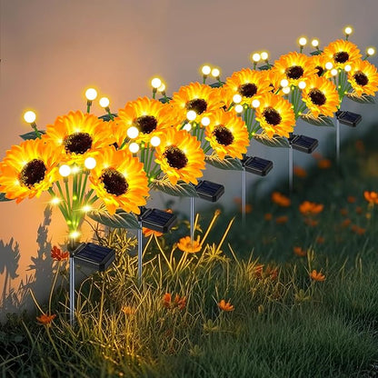 Solar Sunflower Lights 6 Pack Waterproof LED Firefly Garden Decor for Mom Grandma