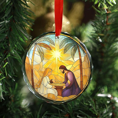 Nativity Stained Glass Ornament 2025 - Holy Family Christmas Tree Ornament, Glass Sun Catcher Window Hanging, Religious Christian Catholic Gift, Manger Scene with Bethlehem Star Keepsake(L-8)