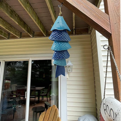 Koi Fish Wind Chime for Outside, 12 Inch Ceramic Wind Chimes with Gentle Tones for Patio Garden Yard, Porch, Beach Decor, Thoughtfully Weighted Design Prevents Constant Ringing.