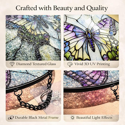Butterfly Suncatcher Window Hanging, 7.8" Stained Glass Butterfly Decor, Meaningful Gift for Family, Friends and Loved Ones, Elegant Window Decor for Living Room, Sunroom, Office and Garden