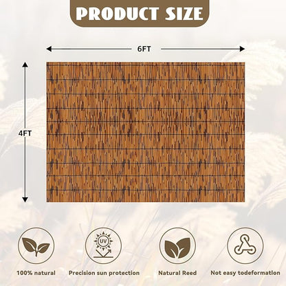 KOIUEYW Natural Reed Fencing Rolls, Decorative Bamboo Fencing 4ft High Roll Reed Screen Curtain, Light Russet