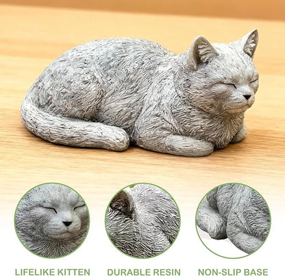 6 Inch Cat Garden Statues - Outdoor Decor for Patio Yard Art, Sleeping Cat Gifts for Women - Durable Grey Resin
