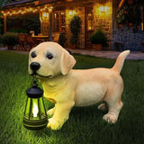 Outdoor Labrador Dog Statue with Interchangeable Welcome Sign and Detachable Solar Lantern –LED Light Garden Dog Sculpture Décor, Cute Puppy Design for Yard, Porch, Gift