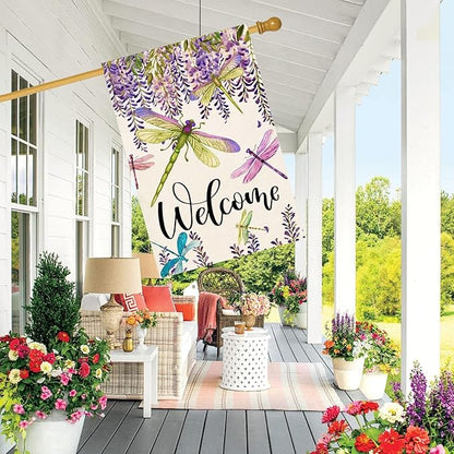 Baccessor Spring Summer Flower House Flag Wisteria Dragonfly Floral Welcome House Flag Burlap Double Sided Vertical Seasonal Farmhouse Wedding Yard Outdoor Decoration 28 x 40 Inch (Large)